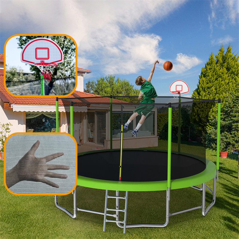 Excellent Future 16FT Trampoline With Balance Bar And Basketball Hoop And Ball ASTM Approved Reinforced Type Outdoor Trampoline With Enclosure Net Wayfair